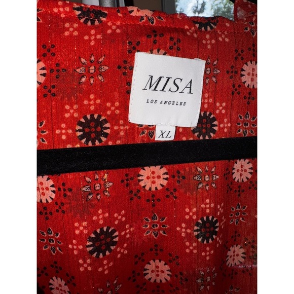 MISA Los Angeles Floral Print Mini Dress Ruffle Trim Long‎ Sleeve Red XL - Picture 6 of 14